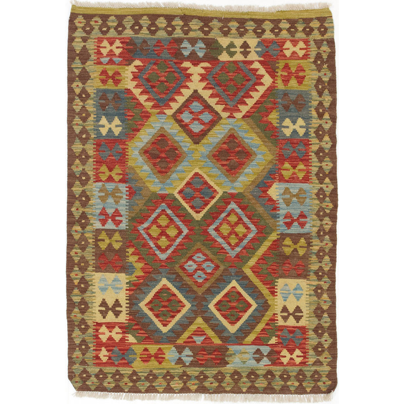 Isabelline Eladia Handwoven Flatweave 3 5 X 4 8 Wool Brown Blue Green Area Rug Wayfair