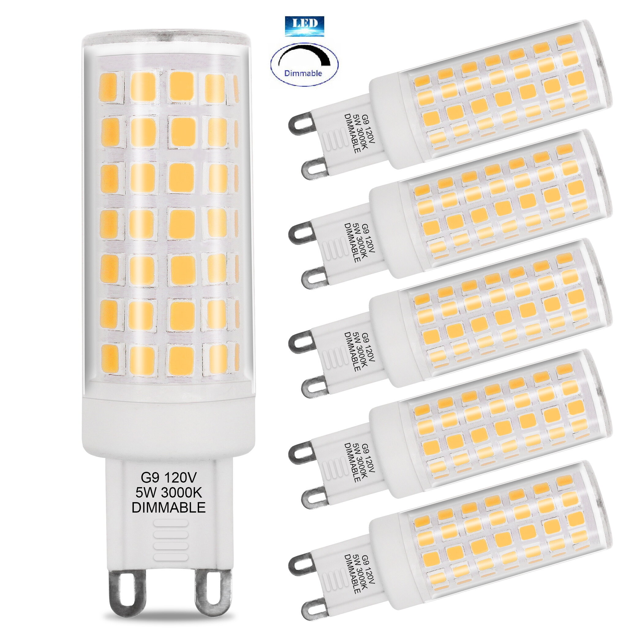 Non-dimmable G9 Base Bulbs G9 Ceramic Base LED Light Bulbs 4W Warm White 3000K G9 Warm White Bulbs for Home Lighting 40W Halogen Equivalent 450LM 5 Pack 