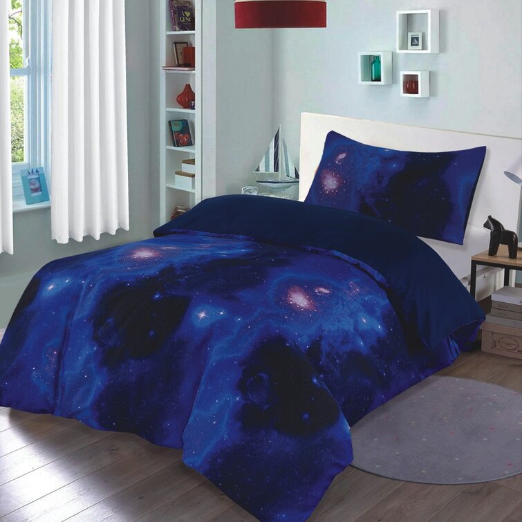 Star Duvet Cover Set Twin Size Blue Moon Star Duvet Cover with 2 Pillow Cases Galaxy Reversible Durable Comforter Cover Set Corner Ties Galaxy Star Bedroom Decor for Kids Teens-Micorfiber Blue Twin