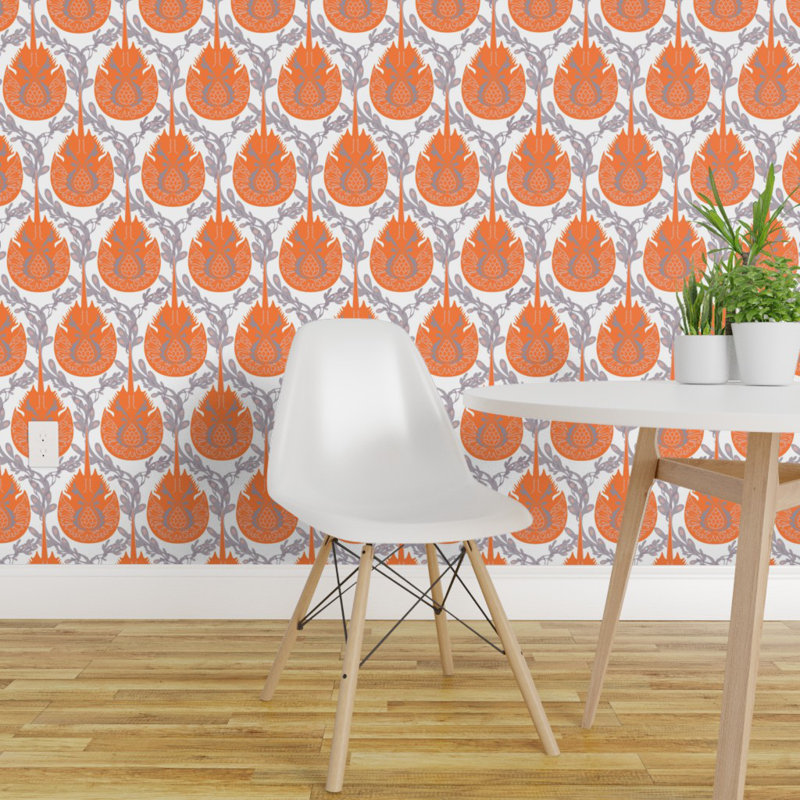 Ebern Designs Makanda Horseshoe Crab Damask Removable Wallpaper