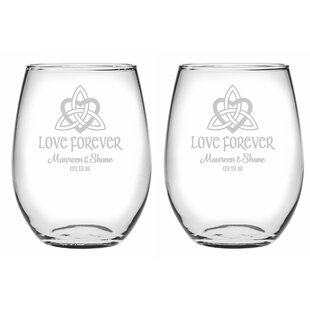 Free Personalization Triquetra Celtic Trinity Knot Etched Stemless Wine Glass 