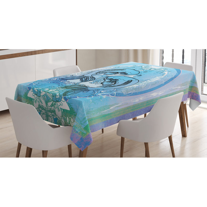 >East Urban Home Ambesonne Japanese Tablecloth Soul Mate Oriental Exotic Fishes On Gradient Round Framed Sea Illustration Rectangular Table Cover For Dining Room Kitchen Decor 52 X 70 Blue Lilac Wayfair