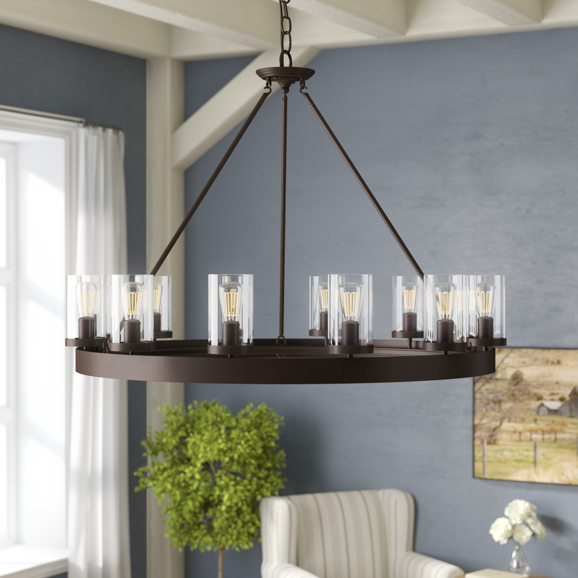 Laurel Foundry Modern Farmhouse Florine 12 Light Shaded Wagon Laurel Foundry Modern Farmhouse Florine