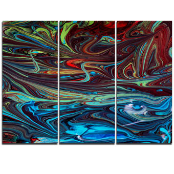 Designart Red Blue Abstract Acrylic Paint Mix 3 Piece Graphic