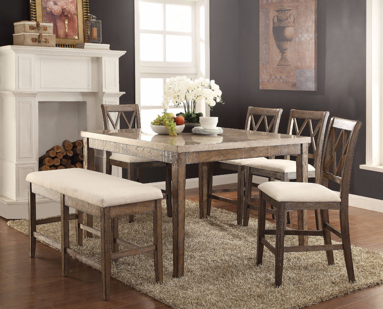 Chantalle Amicable Marble Top Counter Height Dining Table
