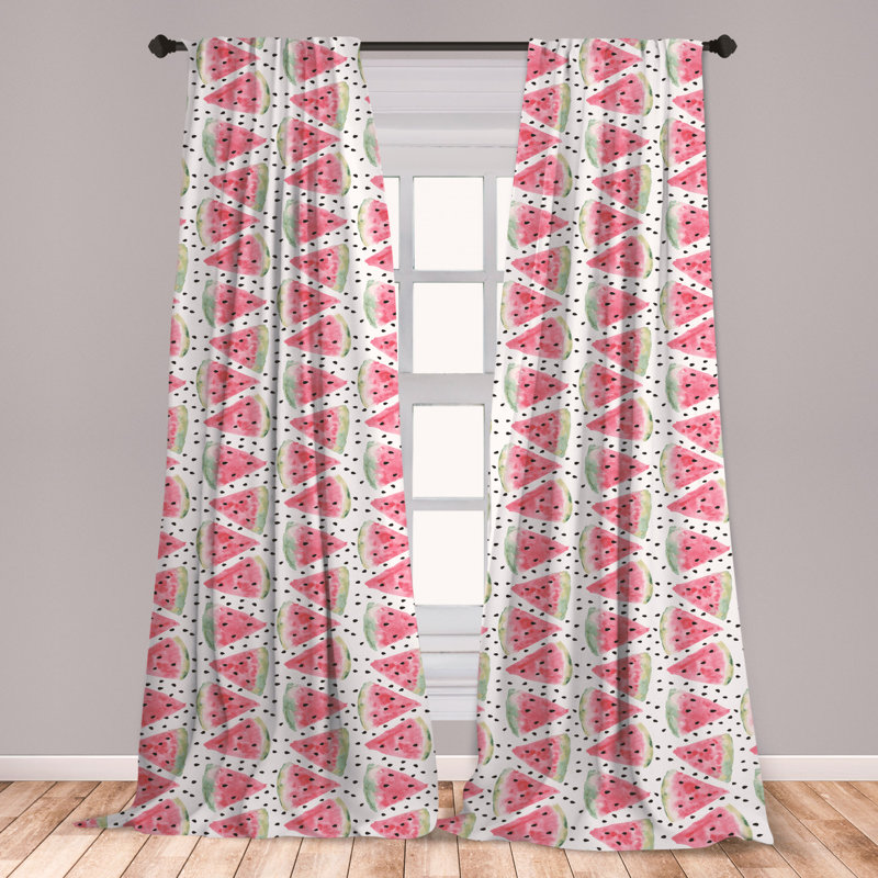 East Urban Home Ambesonne Watercolor Curtains Pattern Of Juicy Pieces Watermelon With Seed Tropical Summer Window Treatments 2 Panel Set For Living Room Bedroom Decor 56 X 63 Coral Pale Green Black
