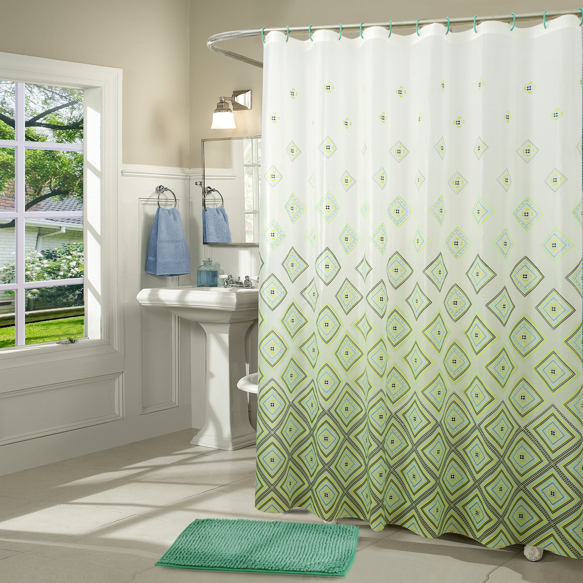 One Piece Shower Curtain Waterproof Bathroom Decor C Type Hooks Easy To Install