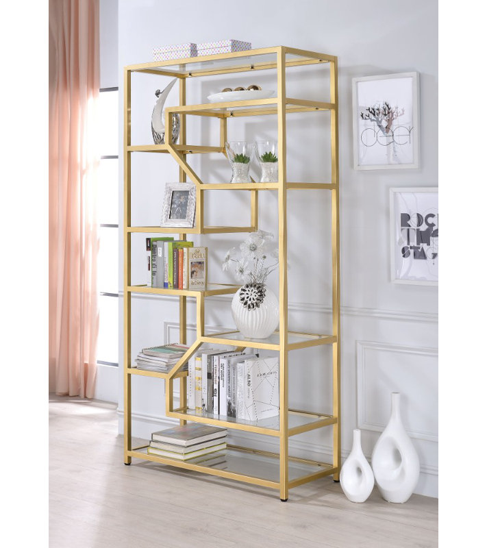 Everly Quinn Gatlin Metal Glass Etagere Bookcase Wayfair