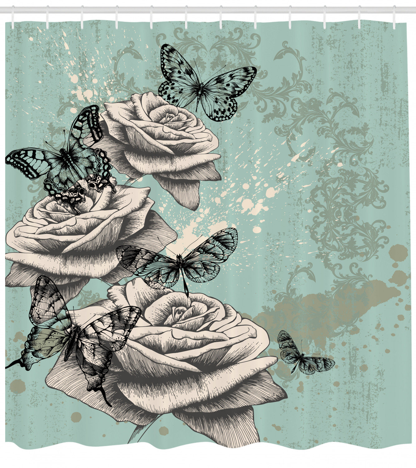 Bathroom Accessories Turquoise Ambesonne Turquoise Decor Shower Curtain Set llustration of Floral Victorian Style Curvy Lines Wave Water Butterfly Pattern Design 75 Inches Long