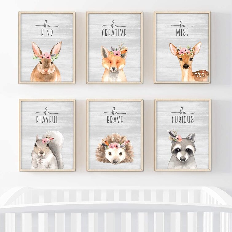 Fox Bear Deer Rabbit Kids Nursery Baby Wall Art Decor Poster Prints Cute Woodland Animal Print