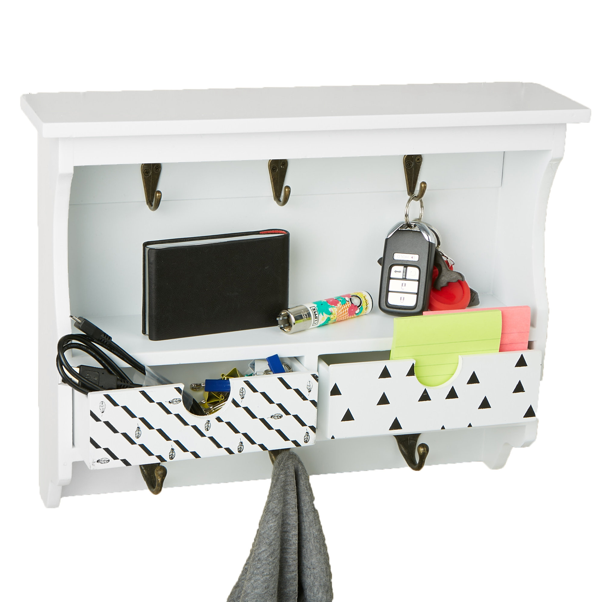 Mind Reader Storage Compartments 2 Drawer Wall Mounted Coat Rack