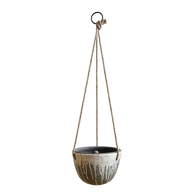 Aahyan Round Hanging Terracotta Planter with Distressed Finish and Woven Strings