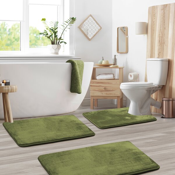 SAGE GREEN 3PC SET BATHROOM SOLID EMBROIDERY ANTI-SLIP BACKING BATHMATS #5 