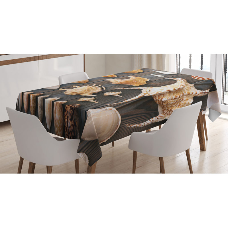 East Urban Home Ambesonne Seashells Tablecloth Seashell Background Still Life Spiral Wooden Table Rural Rustic Country Theme Rectangular Table Cover For Dining Room Kitchen Decor 60 X 84 Multicolor Wayfair