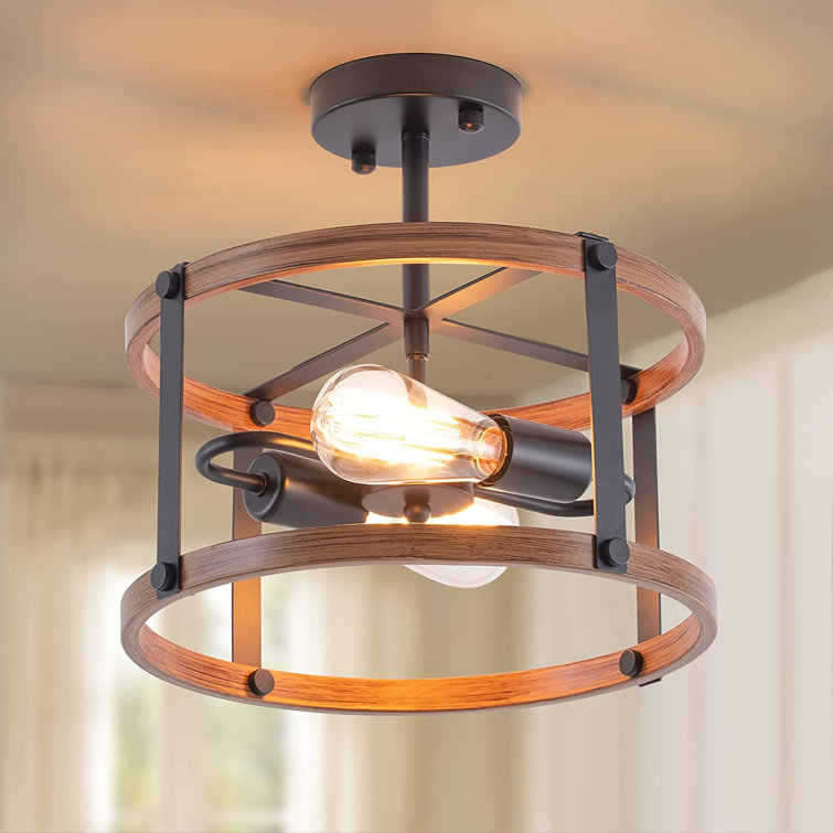 Farmhouse Light Fixtures, 2-Light Retro Vintage Industrial Black Metal Cage Ceiling Lighting, Flush Mount Light Fixture For Kitchen, Bedroom, ...