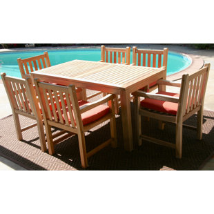 Go to store & view more images Caracas 7 Piece Teak Dining Set with Sunbrella Cushions by IKsunTeak