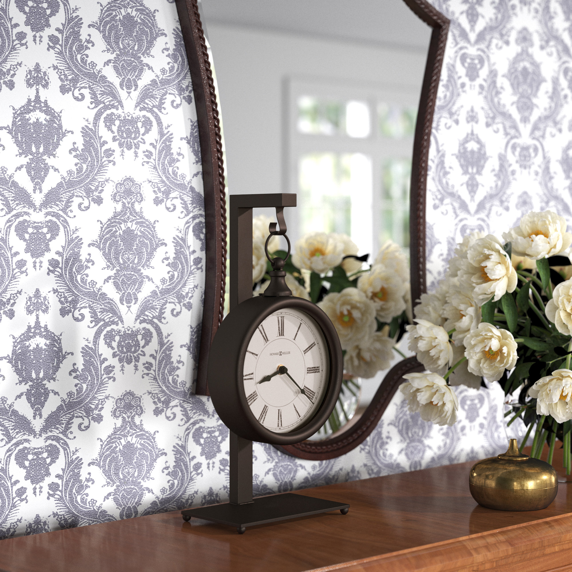 Howard Miller Loman Traditional Analog Quartz Tabletop Clock in Antique