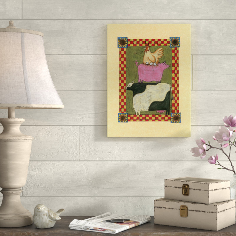 August Grove Chicken Pig Cow Stacked Acrylic Painting Print On