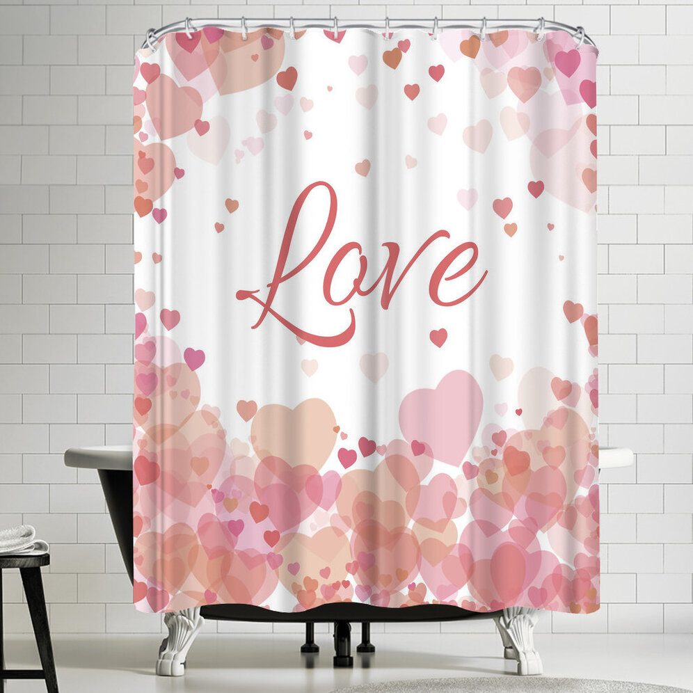 Shower Bathtub Accessories Valentine Dream Love Heart Rose Shower Curtain Hooks Bathroom Waterproof Fabric Shower Curtains