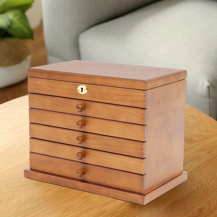Wooden Jewelry Armoire Storage Box Organizer Cabinet Drawer Desktop Organizer 