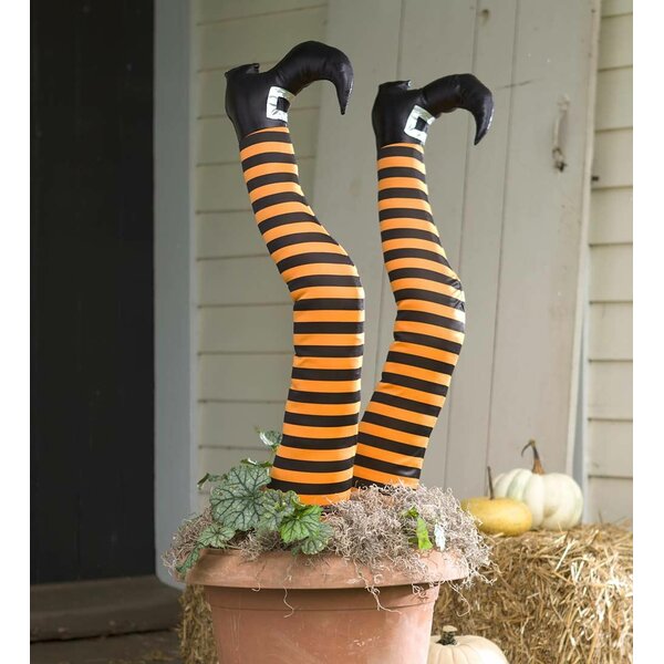 Halloween Witch Legs Orange Black Leg Door Doorknob Decor NEW 