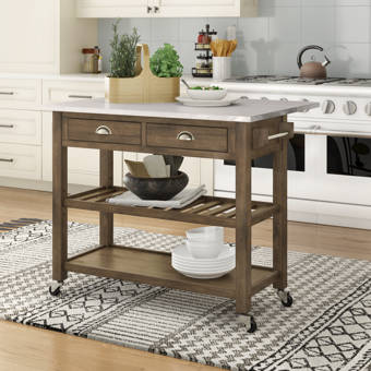 Trent Austin Design Hyndman 44 Solid Wood Kitchen Cart With Stainless Steel Top And Locking Wheels Reviews Wayfair