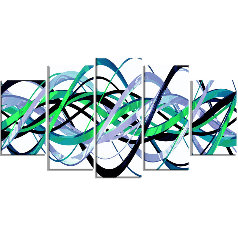 Designart Green And Silver Waves 5 Piece Graphic Art On Wrapped Canvas Set Wayfair