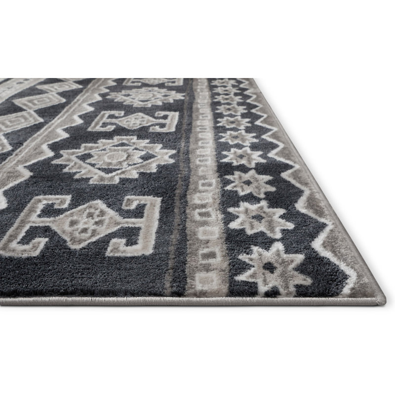 Union Rustic Manzi Power Loom Dark Gray Ivory Rug Reviews Wayfair