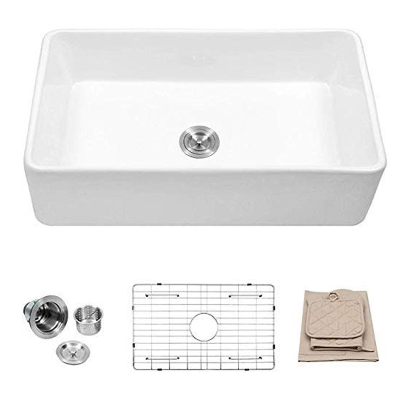 Lordear Ceramic 33 L X 20 W Farmhouse Kitchen Sink With Basket Strainer Reviews Wayfair