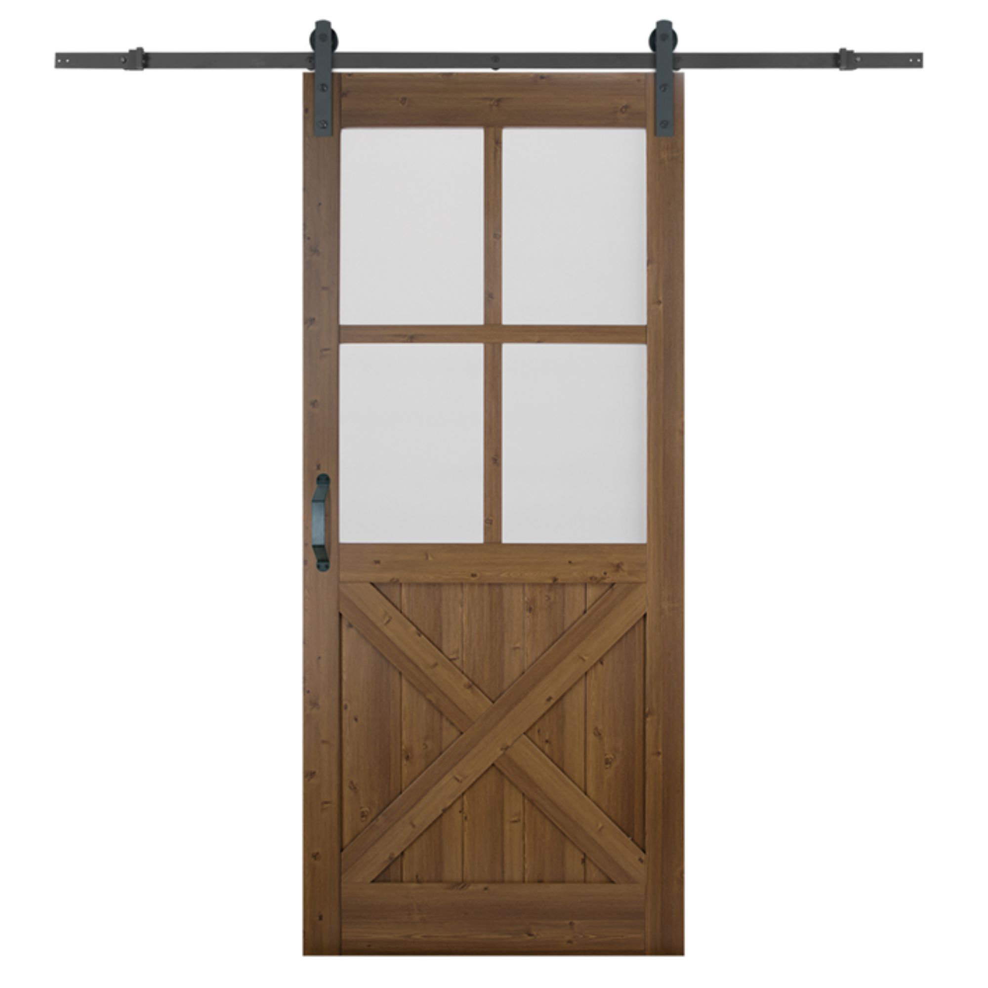 Masonite Wood And Glass 4 Lite Crossbuck Nutmeg Interior Slab Barn Door With Installation Hardware Kit Wayfair