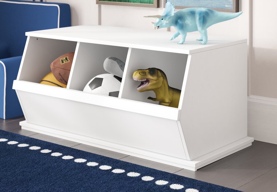 Children Toy Box Lid Best Storage Chest Shelf Wood for Little Boys Girls Blue 