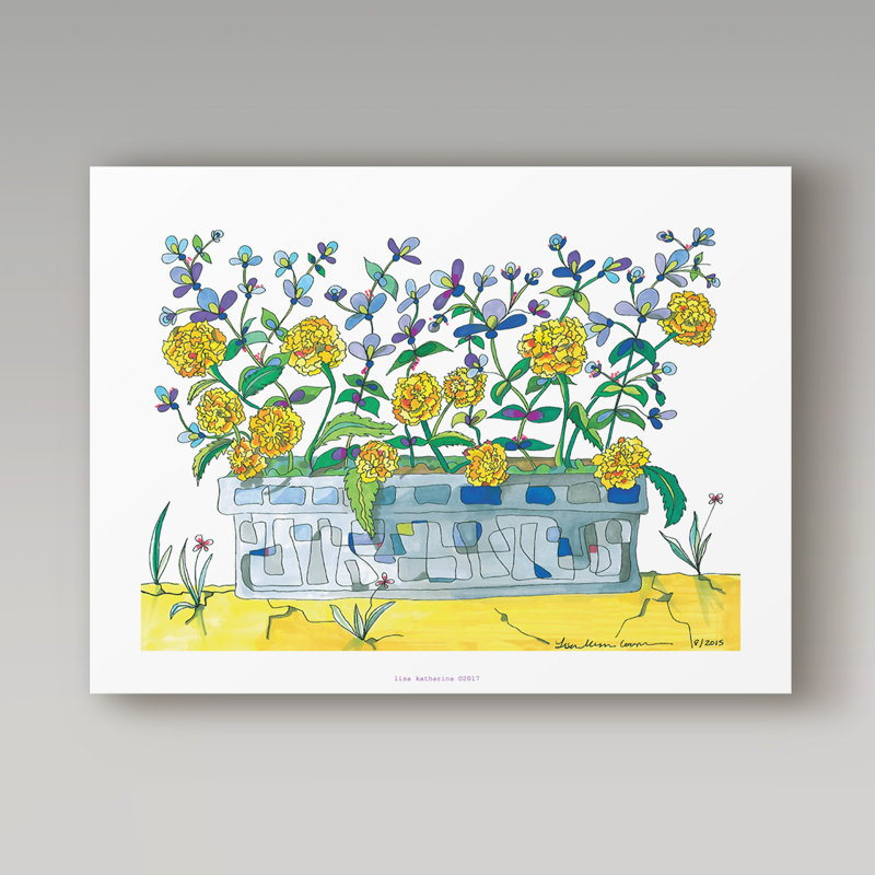Trademark Art Marigolds And Walvia And Weed Acrylic Painting