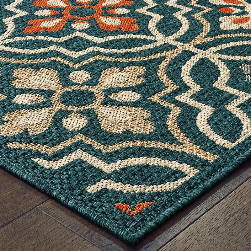 World Menagerie Berryville Medallion Lattice Navy Blue Orange Indoor Outdoor Area Rug Reviews Wayfair