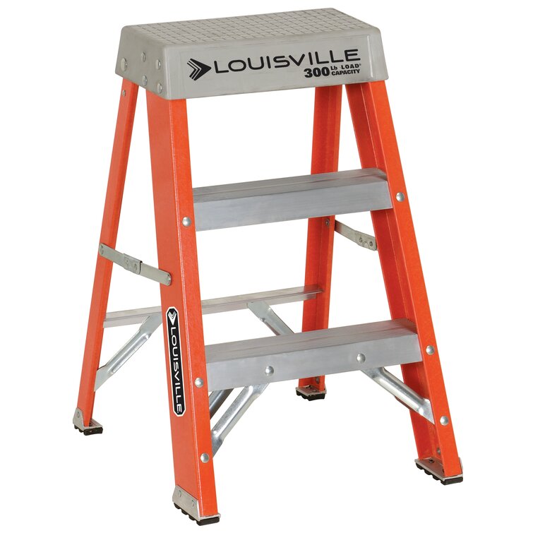 Double Rivet 3 Feet Fiberglass Step Ladder w/ Secure Semi-Tubular Steel Steps 