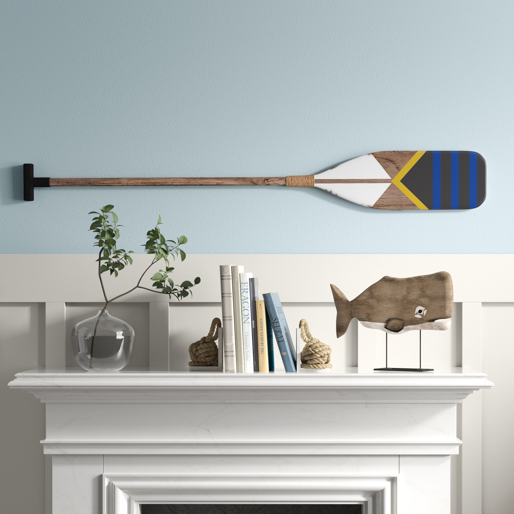 Nautical Striped Wood Oar Rustic Nautical Decor Beach Cottage Wall Decor NO TAX 