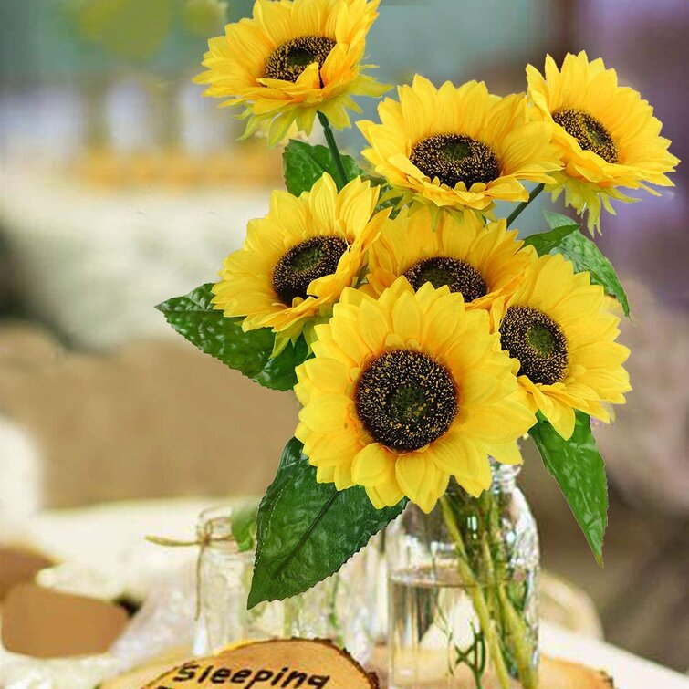 15Heads Sunflower Bouquet Artificial Silk Fake Flowers Wedding Home Party Decor 