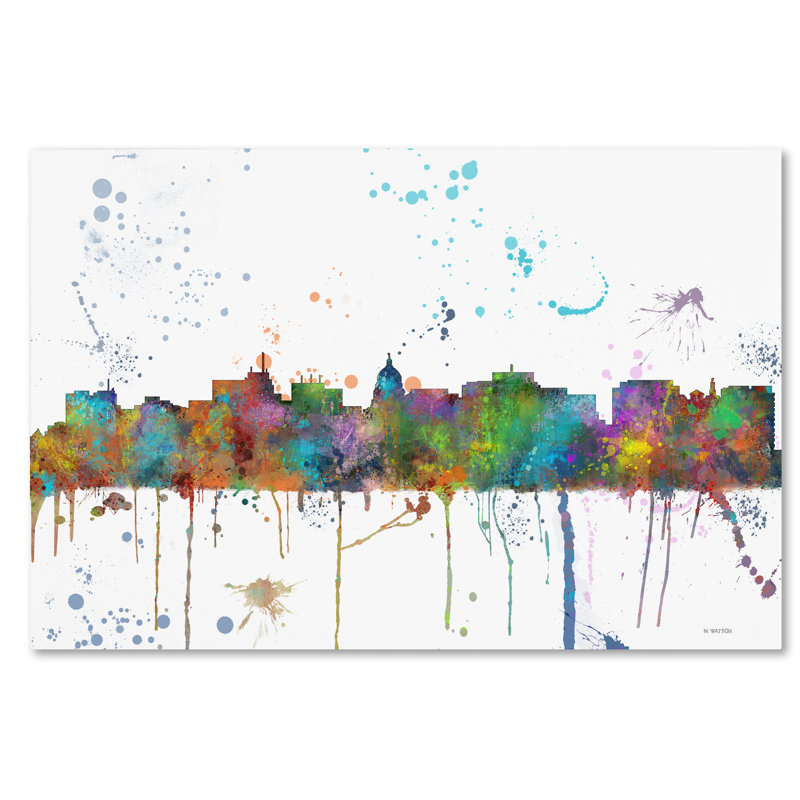 Trademark Art Madison Wisconsin Skyline Mclr 1 Graphic Art On Wrapped Canvas In Green Blue Purple Wayfair
