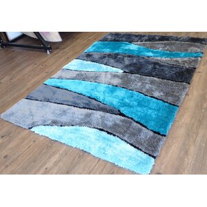 Living Shag Hand-Tufted Turquoise Area Rug