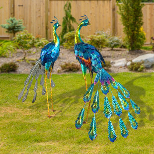 Pretty Peacock Roamer Metal Statue Outdoor Sculpture Bird Yard Garden Art 40"L 