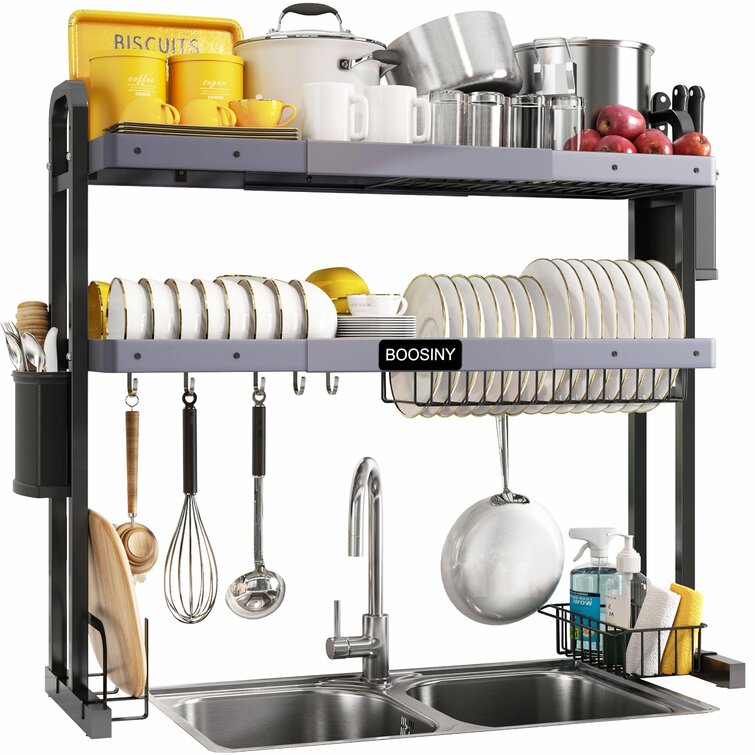 Sink Dish Drying Rack Drainer Shelf Stainless Kitchen Cutlery Holder Adjustable 
