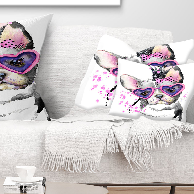East Urban Home Animal Sweet Funny Dog With Glasses Lumbar Pillow Wayfair