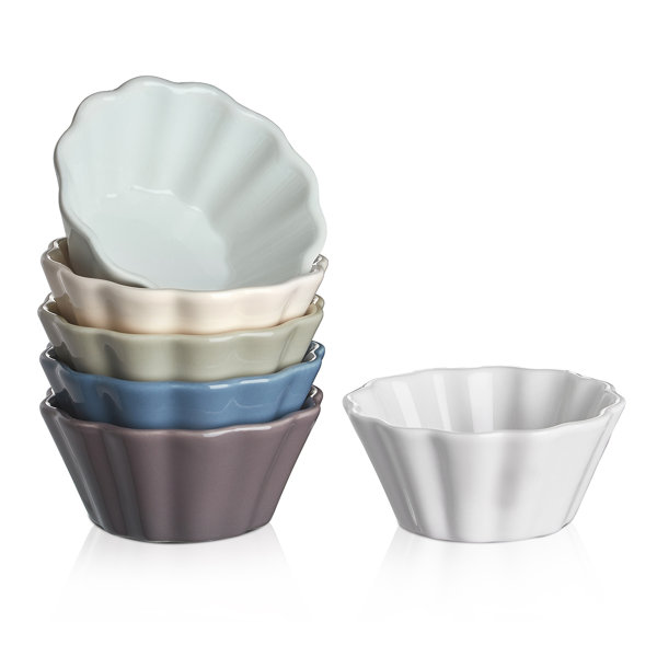 LOVECASA 3.5 Ceramic Ramekins Set of 6 Porcelain Colorful Souffle Dishes for Souffle Creme Brulee and Ice Cream 9cm 