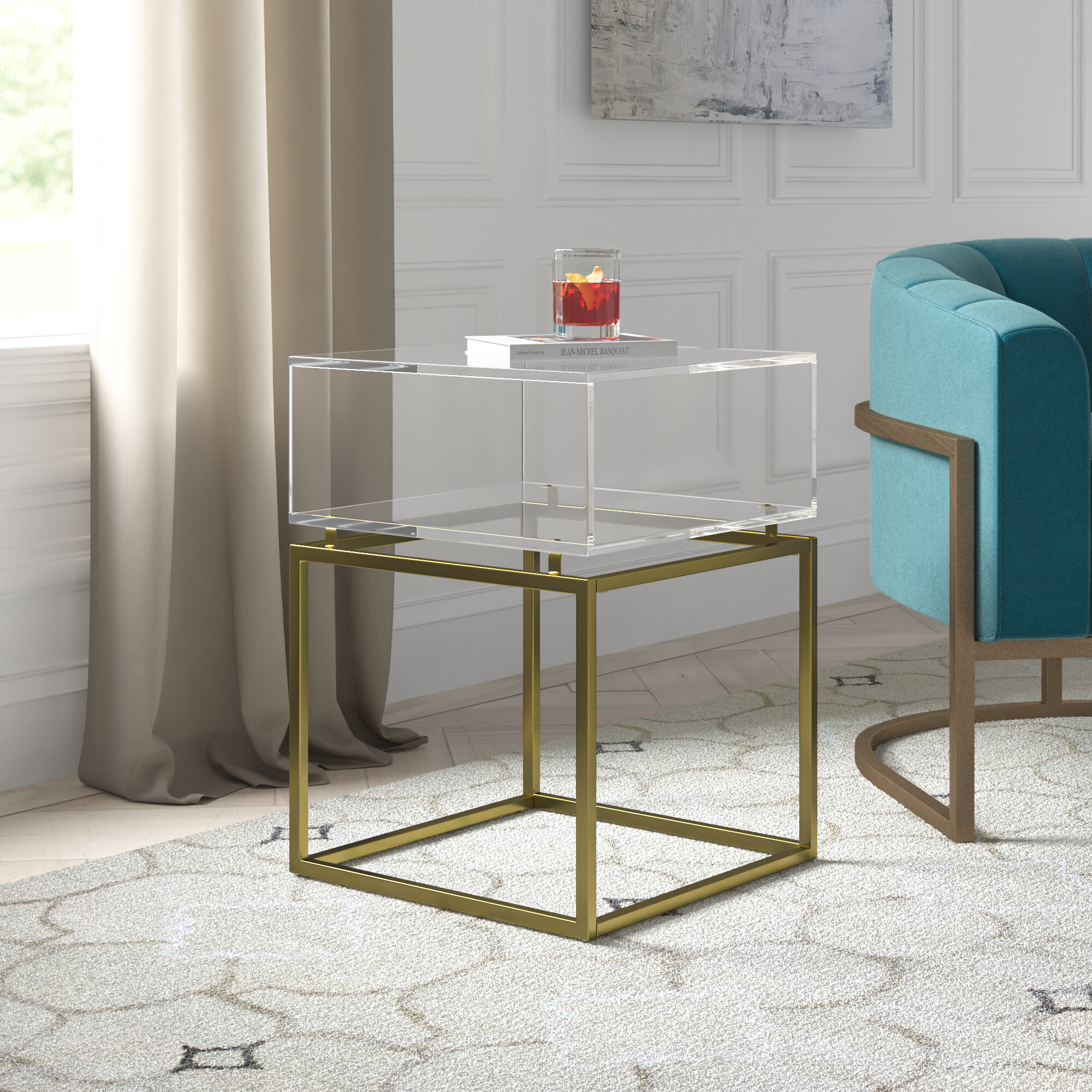 chrome finish glass chair side end table