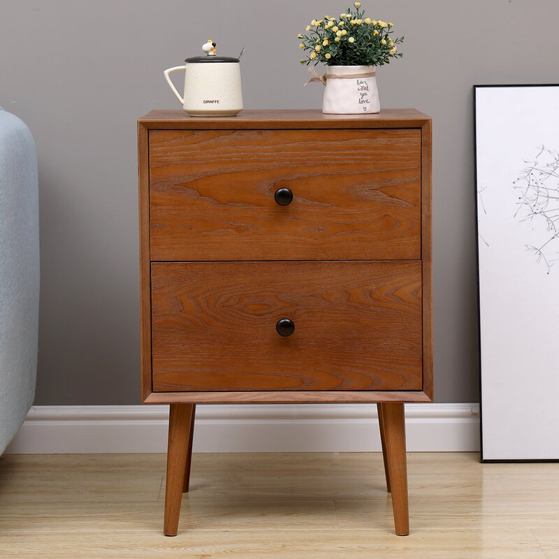 Corrigan Studio Mid Century Modern 2 Drawer Nightstand Bedside Chest End Side Table With Solid Wood Legs For Living Room Bedroom Home Furniture Wayfair Ca