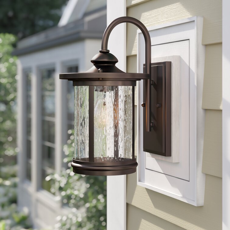 Exterior Sconce Seeded Glass Oil Rubbed Bronze Outdoor Wall Mount Lantern Light 