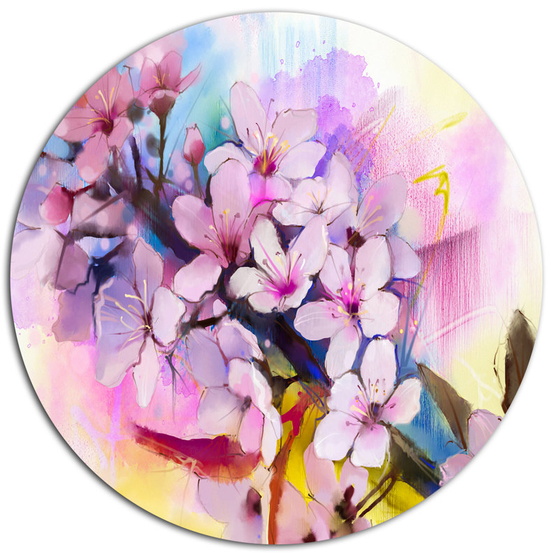 Designart Japanese Cherry Blossoms Watercolor Oil Painting Print