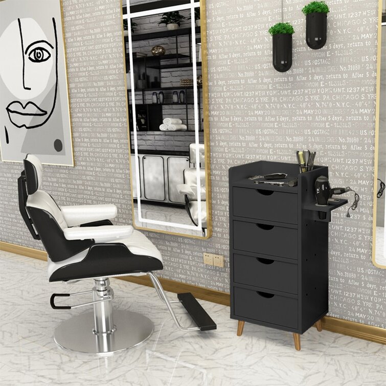 Salon Beauty Storage Cabinet Hair Salon Furniture,Barber Shop Furniture Free Standing,Hair Salon Storage Cabinet Organizer with 4 Drawers and 2 Hairdryer Holder White