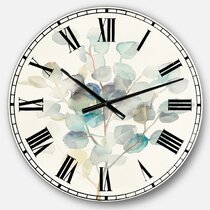 NEW BLUE FLORAL WALL CLOCK HANGING 34CM 13.4" BLUE WITH PINK FLOWERS CL_42613 
