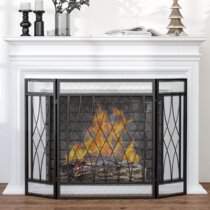 Details about   3 Panel Fireplace Iron Screen Fire Safety Guard Tri-folding Provides Protection 