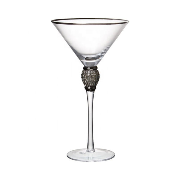 NEW SET OF 2 BLING,HANDMADE SILVER CRYSTALS ON BASE MARTINI,COCKTAIL GLASSES 